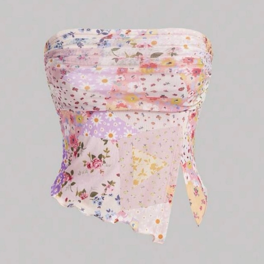 Shein pastel floral bandeau top, size XS